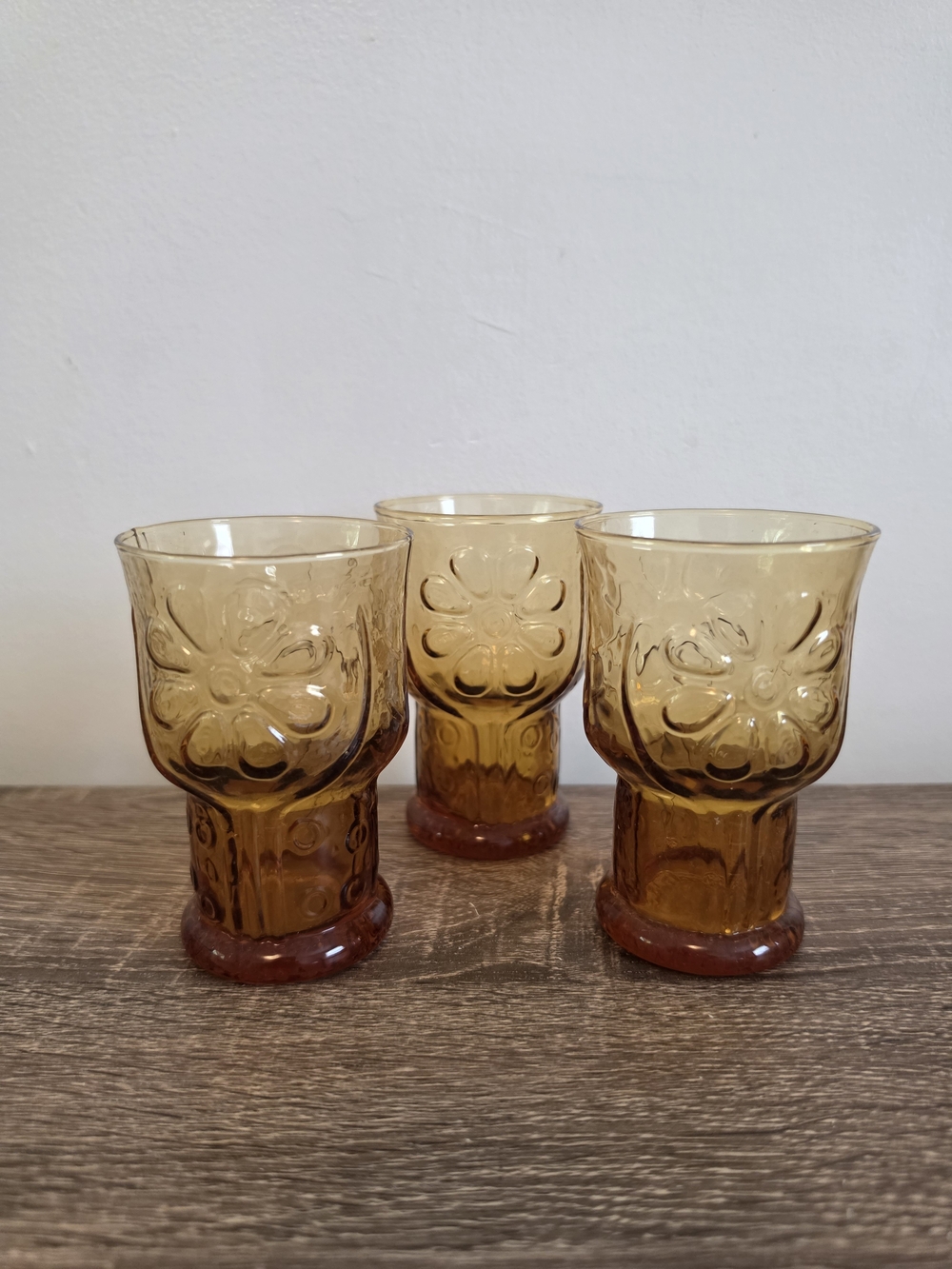 Vintage Libbey Country Garden Amber Drinking Glasses 4" Set Of 3